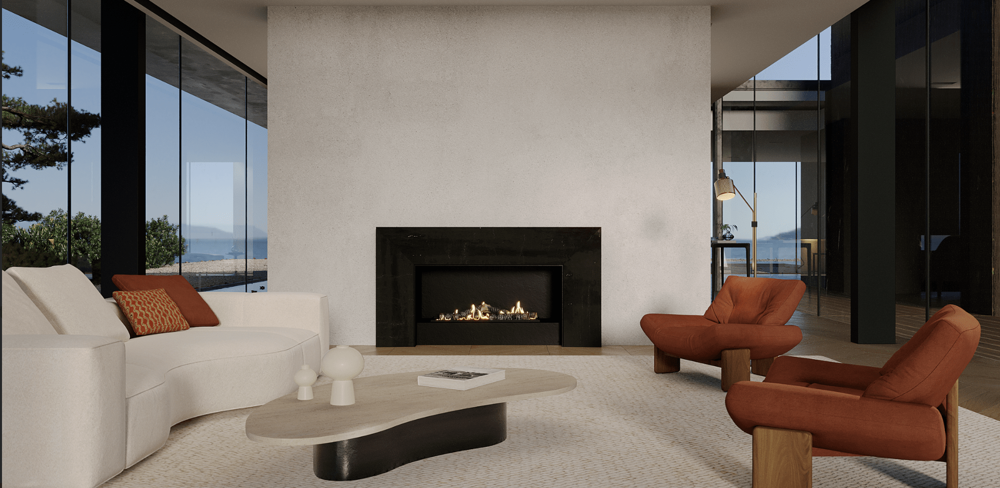 Lareira bioetanol Tuscan para ambientes interiores com estilo rústico.