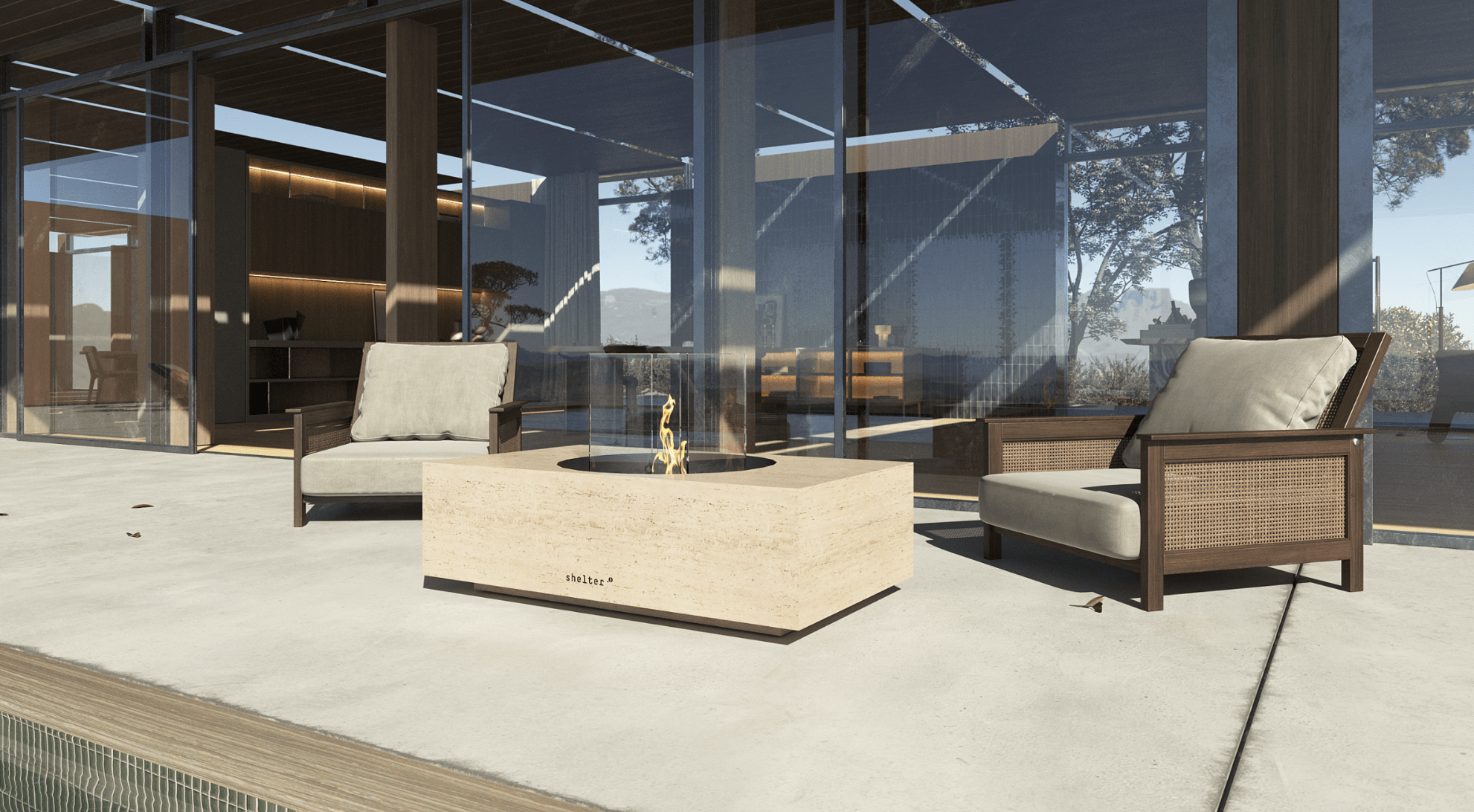 Lareira outdoor Ember a gás ideal para ambientes sofisticados ao ar livre.