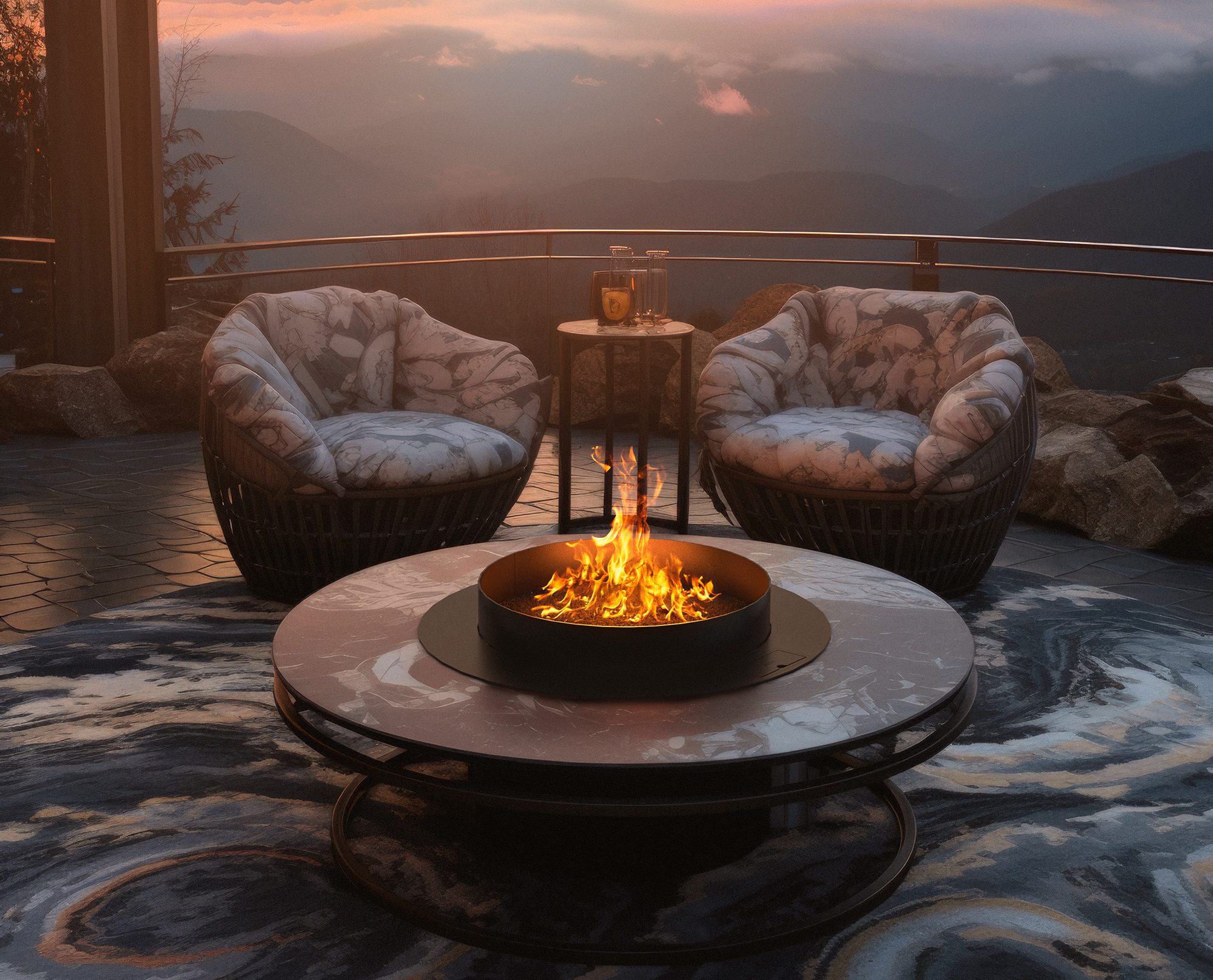 Queimador Stella para lareiras exteriores com tecnologia avançada.