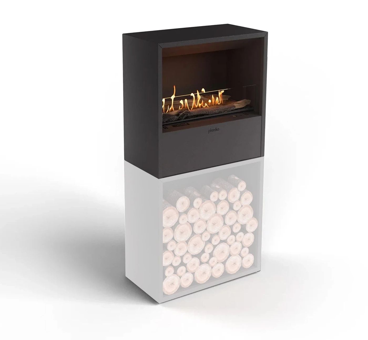 Cottage bioethanol fireplace with log box