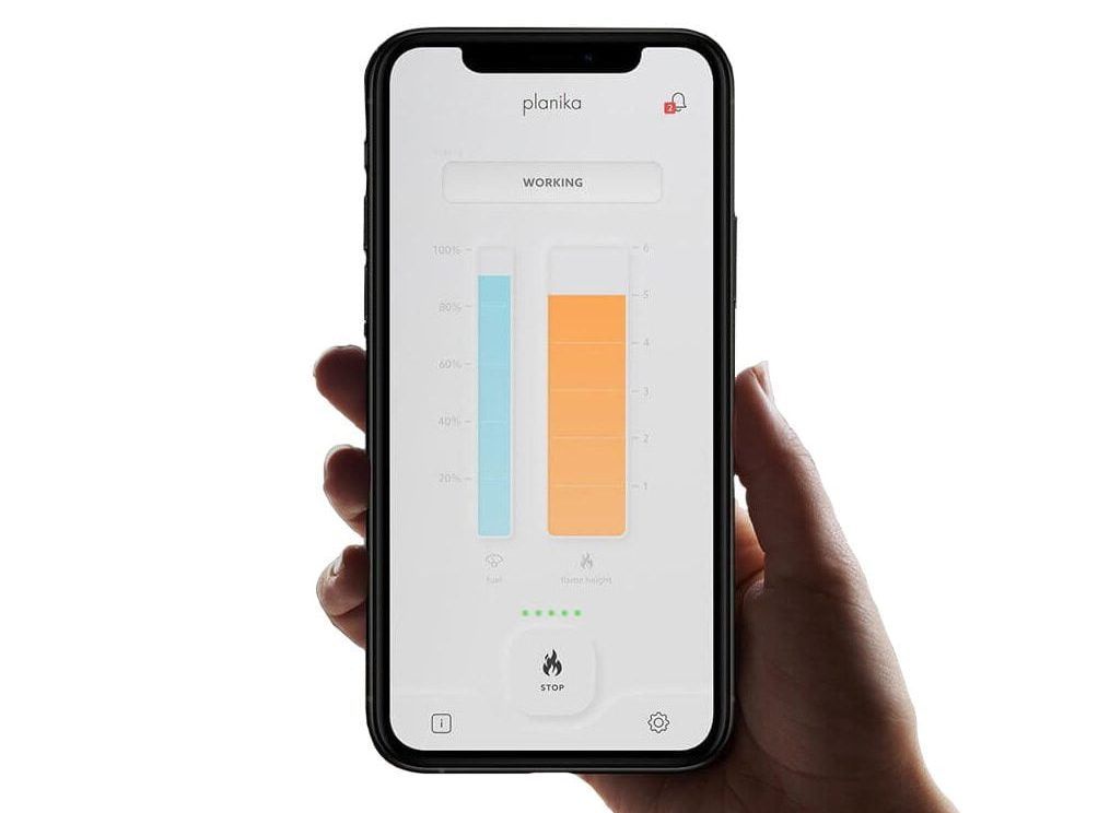 Planika mobile app controlling the fireplace