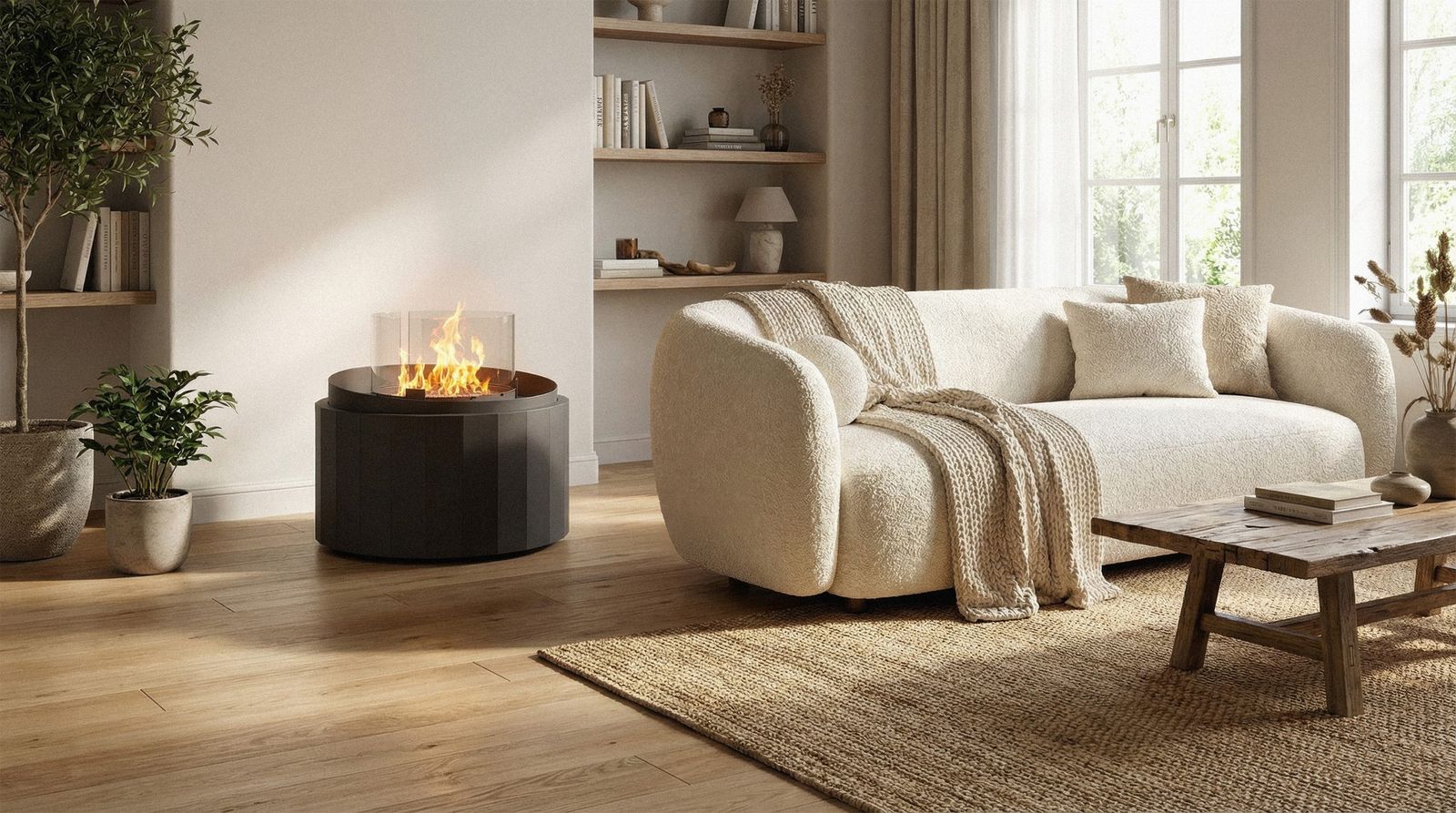 Nest fireplace in a modern living room