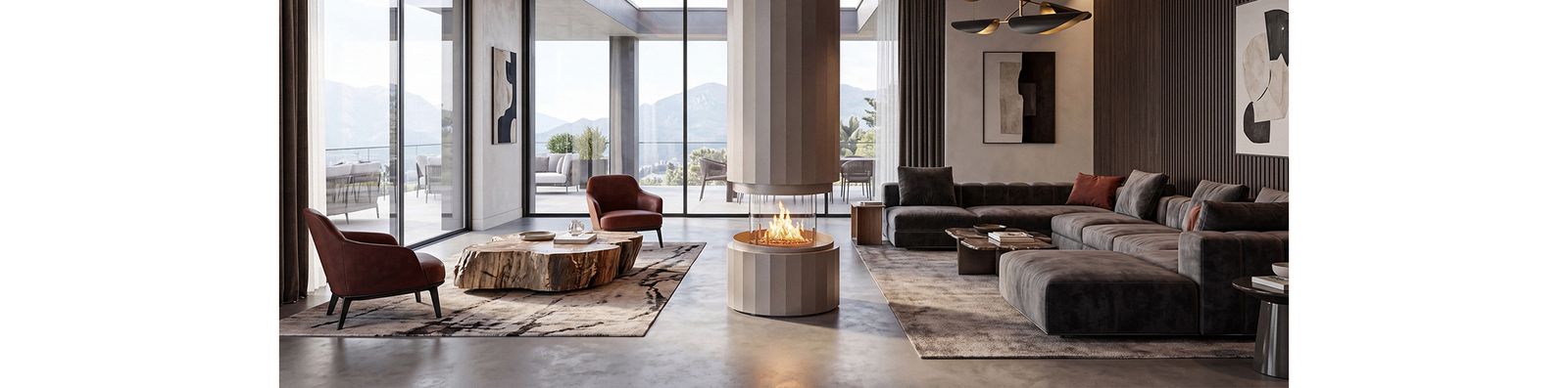 Silk Grey Pillar in an open-plan lounge
