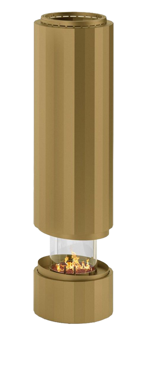 Pillar suspended fireplace in Gold