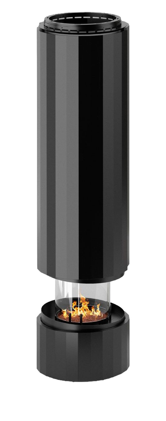 Pillar suspended fireplace in Jet Black